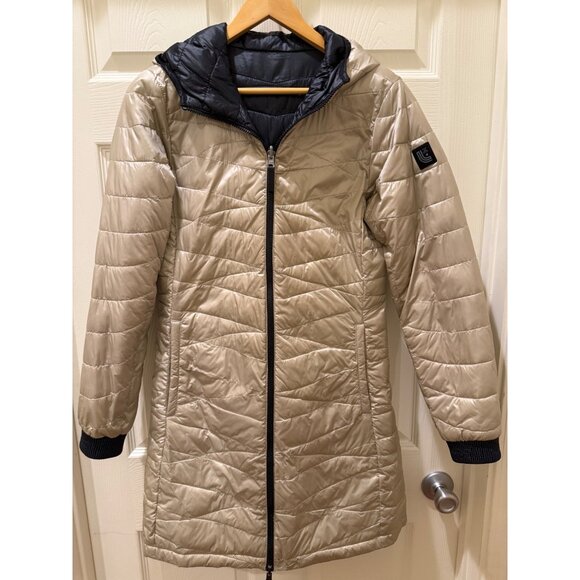 Reversible Beige & Black Hooded Puffer Coat With Zipper Closure & Pockets  Live - Picture 7 of 10